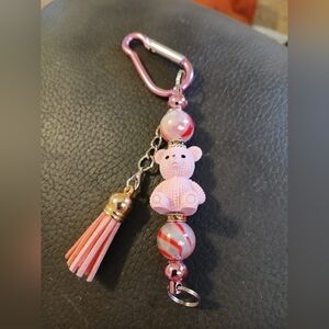 Pink Teddy Bear Tassel Keychain for Kids
